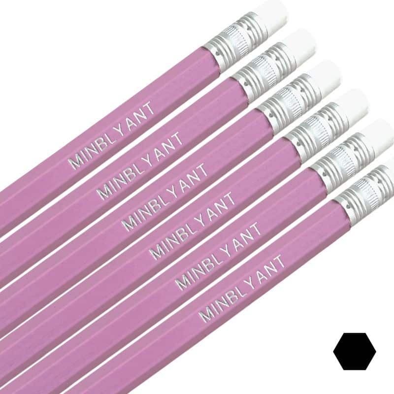 Pastellilla blyanter med navn. Sekskantede blyanter med viskelæder
