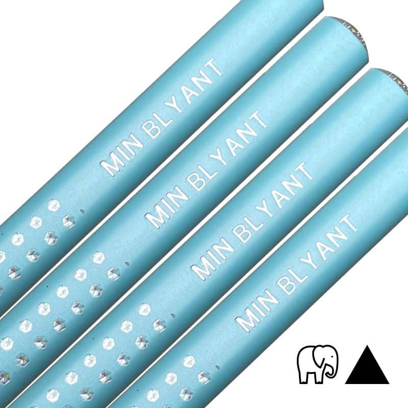 Turquoise blue jumbo pencils with name. Faber-Castell Sparkle