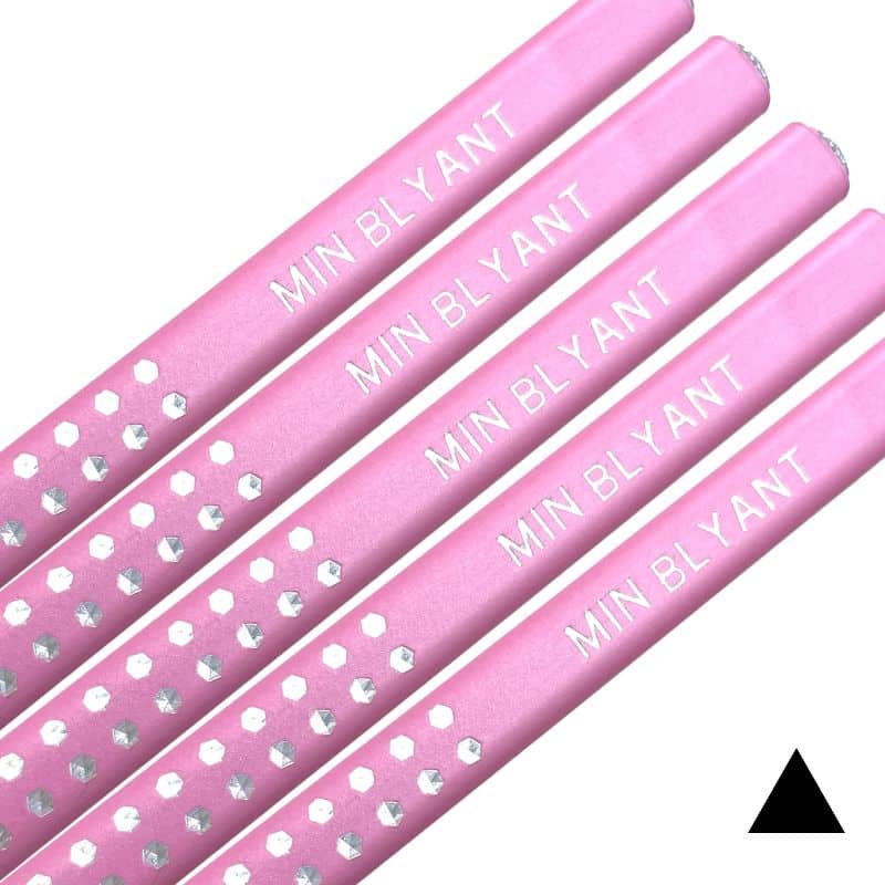Rosa blyanter med navn. Glitrende glitter fra Faber-Castell