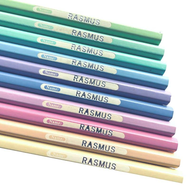 Pastelfarver farveblyanter med navn. 10 stk. Faber-Castell.