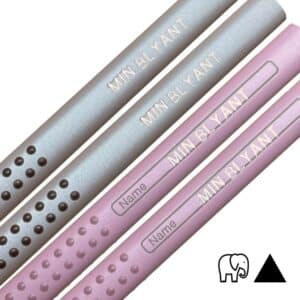 Gray and pink thick jumbo pencils with name
