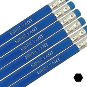 Neonblå blyanter med navnetrykk