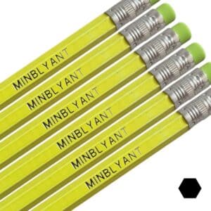 Neon yellow name pencils for the pen house.