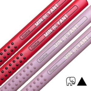 Pink and red thick jumbo pencils with name