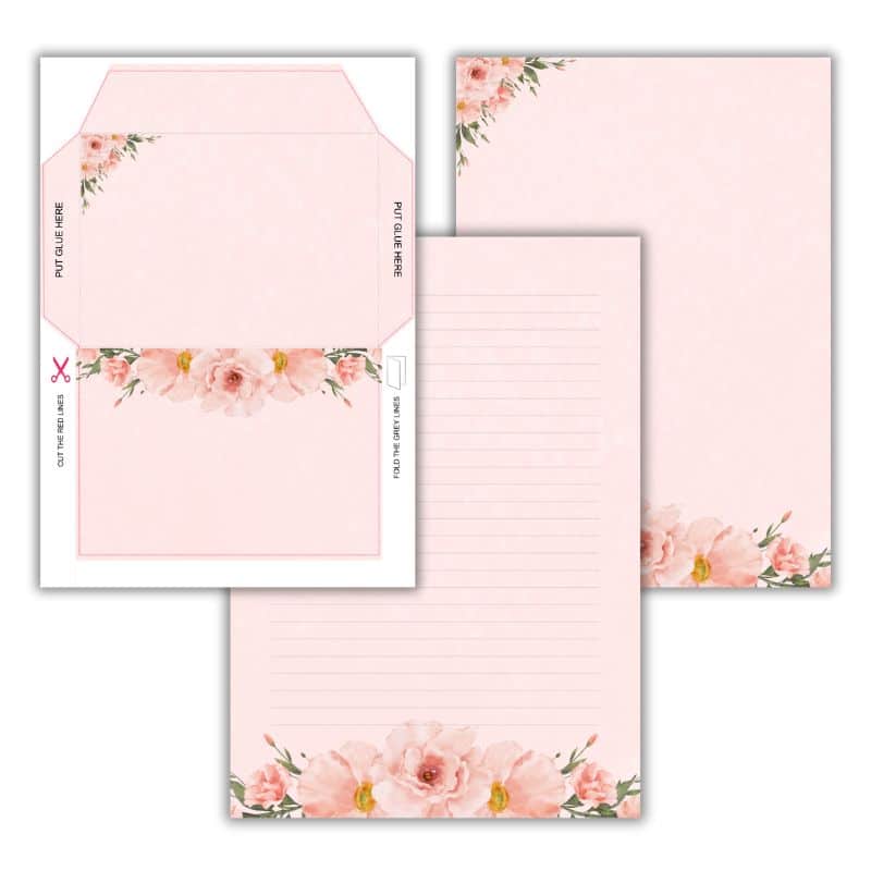 A4 brevpapir med lyserøde blomster design. Lyserød baggrund brevpapir klar til download