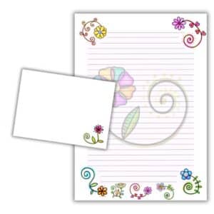 Komplet brevpapirssæt til skrivning og scrapbooking med farverige blomster