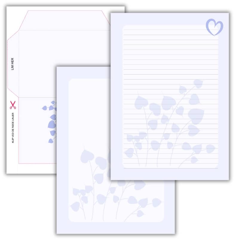 Klar til download og print: Romantisk brevpapir med lilla hjerter, perfekt til specielle anledninger